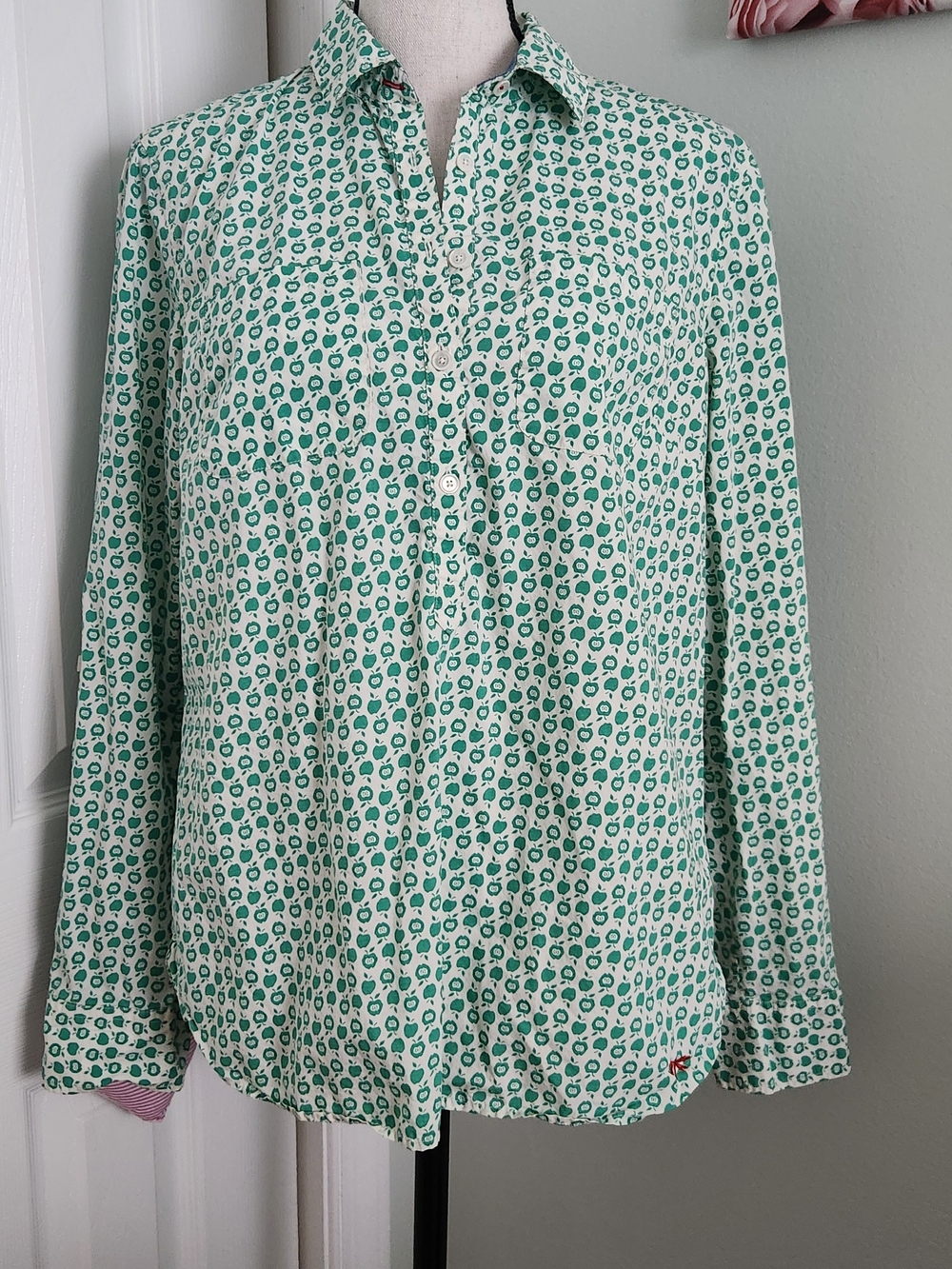 Talbots Green and White Printed Button-Down Shirt